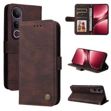 Per vivo V50 Lite 4G / 5G Custodia in pelle con bottoni in metallo Life Tree Skin Feel (marrone)
