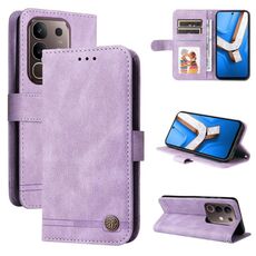 Per vivo Y29 4G Custodia in pelle con bottoni in metallo Life Tree (viola)