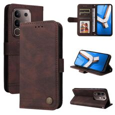 Per vivo Y29 4G Custodia in pelle con bottoni in metallo Life Tree (marrone)