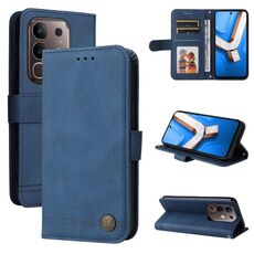 Per vivo Y29 4G Custodia in pelle con bottoni in metallo Life Tree (blu)