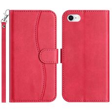 Per iPhone 7/8/SE 2022 Custodia per telefono in pelle a forma di S con doppia piegatura (rosso rosa)