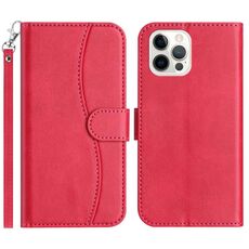 Per iPhone 12 Pro Max Custodia in pelle a forma di S a doppia piega (rosso rosa)