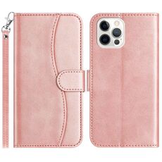 Per iPhone 12 Pro Max Custodia in pelle a forma di S con doppia piegatura (oro rosa)