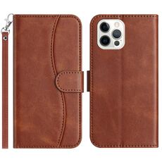 Per iPhone 12 Pro Max Custodia per telefono in pelle a forma di S a doppia piega (caffè)
