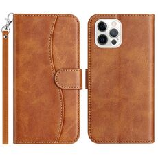 Per iPhone 12 Pro Max Custodia in pelle a forma di S a doppia piega (marrone)