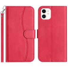 Per iPhone 11 Custodia in pelle a forma di S a doppia piega (rosso rosa)