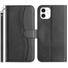 Per iPhone 11 Custodia in pelle a forma di S a doppia piega (nera)