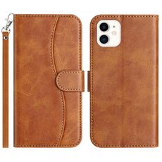 Per iPhone 11 Custodia in pelle a forma di S con doppia piegatura (marrone)