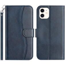 Per iPhone 11 Custodia in pelle a forma di S con doppia piegatura (blu navy)