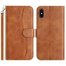 Per iPhone X / XS Custodia per telefono in pelle a forma di S a doppia piega (marrone)