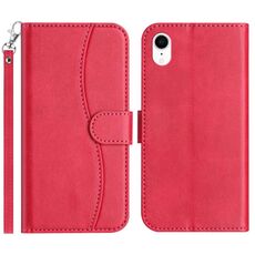 Per iPhone XR Custodia per telefono in pelle a forma di S con doppia piegatura (rosso rosa)