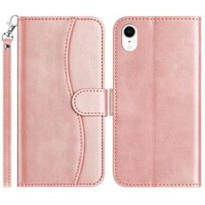 Per iPhone XR Custodia per telefono in pelle a forma di S con doppia piegatura (oro rosa)