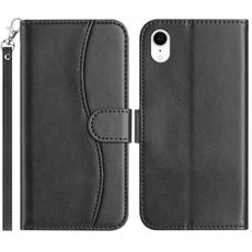 Per iPhone XR Custodia per telefono in pelle a forma di S con doppia piegatura (nero)