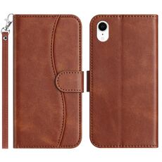 Per iPhone XR Custodia per telefono in pelle a forma di S con doppia piegatura (caffè)