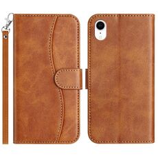 Per iPhone XR Custodia per telefono in pelle a forma di S con doppia piegatura (marrone)