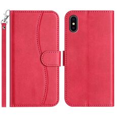 Per iPhone XS Max Custodia per telefono in pelle a forma di S con doppia piegatura (rosso rosa)