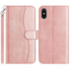 Per iPhone XS Max Custodia per telefono in pelle a forma di S con doppia piegatura (oro rosa)
