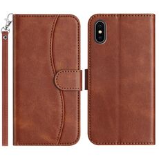 Per iPhone XS Max Custodia per telefono in pelle a forma di S a doppia piega (caffè)