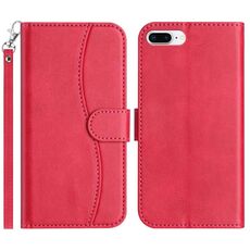 Per iPhone 7 Plus / 8 Plus Custodia in pelle a forma di S a doppia piega (rosso rosa)