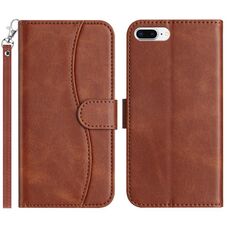 Per iPhone 7 Plus / 8 Plus Custodia in pelle a forma di S a doppia piega (caffè)