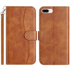 Per iPhone 7 Plus / 8 Plus Custodia in pelle a forma di S con doppia piegatura (marrone)