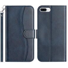 Per iPhone 7 Plus / 8 Plus Custodia in pelle a forma di S a doppia piega (blu navy)