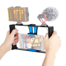 PULUZ Vlogging Live Broadcast Smartphone Video Rig Filmmaking Staffa stabilizzatrice per impugnatura di registrazione per iPhone, Galaxy, Huawei, Xiaomi, HTC, LG, Google e altri smartphone (blu)