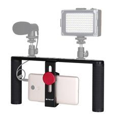 PULUZ Vlogging Live Broadcast Smartphone Video Rig Filmmaking Stabilizzatore della maniglia di registrazione Staffa in alluminio per iPhone, Galaxy, Huawei, Xiaomi, HTC, LG, Google e altri smartphone