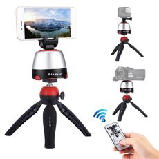 PULUZ Testa panoramica elettronica con rotazione a 360 gradi + supporto per treppiede + morsetto GoPro + morsetto per telefono con telecomando per smartphone, GoPro, fotocamere DSLR (rosso)