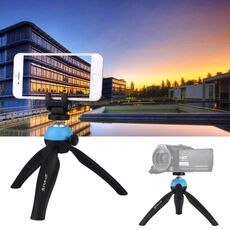 PULUZ Mini treppiede tascabile con testa a sfera da 360 gradi e morsetto per telefono per smartphone (blu)
