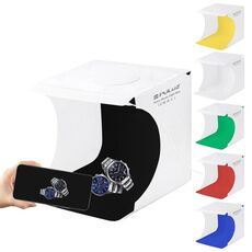 PULUZ 20cm pieghevole portatile 550LM Light Photo Lighting Studio Shooting Tenda Box Kit con 6 colori fondali (nero, bianco, giallo, rosso, verde, blu), dimensioni spiegate: 24 cm x 23 cm x 22 cm