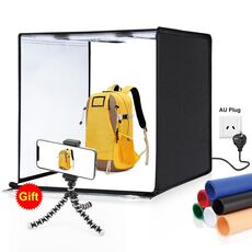 Pulluz Photo Studio Scatola luminosa portatile 60 x 60 x 60 cm Tenda leggera LED 5500K luce bianca dimmerabile mini 36 w fotografia kit tenda studio con 6 fondali rimovibili (nero arancione bianco verde blu rosso) (tappo AU)