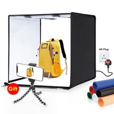 Pulluz Photo Studio Scatola luminosa Portable 60 x 60 x 60 cm Tenda leggera LED 5500K luce bianca dimmerabile mini 36w fotografia studio tenda kit con 6 fondali rimovibili (nero arancione bianco verde blu rosso) (spina britannica)