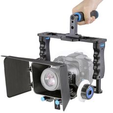 YELANGU YLG1103A-B Stabilizzatore a gabbia per videocamera con impugnatura grande + Kit scatola opaca per fotocamera DSLR / videocamera
