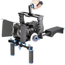 YELANGU YLG1103A-A Supporto a spalla per fotocamera a doppia impugnatura + Kit stabilizzatore gabbia fotocamera con scatola opaca per fotocamera DSLR / videocamera