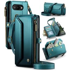 Per Google Pixel 9a CaseMe C36 Porta carte con cerniera Portafoglio RFID Antifurto Custodia in pelle per telefono (verde)