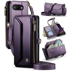 Per Google Pixel 9a CaseMe C36 Card Slots Zipper Wallet RFID Anti-furto Custodia in pelle per telefono (viola)