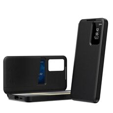 Custodia in pelle con finestra Smart View per Samsung Galaxy S23 FE 5G e slot per schede (nera)