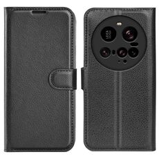 Custodia per telefono in pelle con supporto e flip orizzontale con texture Litchi Ultra per Xiaomi 15 (nero)