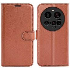 Custodia per telefono in pelle con flip orizzontale e supporto per Xiaomi 15 Ultra Litchi Texture (marrone)