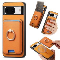 Per Google Pixel 8a Retro Cross Leather Ring Vertical Insert Card Bag MagSafe Custodia per telefono (giallo)