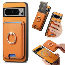Per Google Pixel 8 Pro Retro Cross Leather Ring Vertical Insert Card Bag MagSafe Custodia per telefono (giallo)