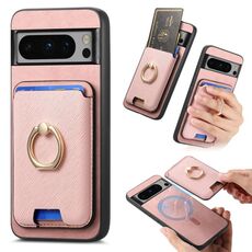 Per Google Pixel 8 Pro Retro Cross Leather Ring Vertical Insert Card Bag MagSafe Custodia per telefono (rosa)