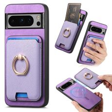 Per Google Pixel 8 Pro Retro Cross Leather Ring Vertical Insert Card Bag MagSafe Custodia per telefono (viola)