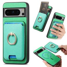 Per Google Pixel 8 Pro Retro Cross Leather Ring Vertical Insert Card Bag MagSafe Custodia per telefono (verde)