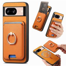 Per Google Pixel 8 Retro Cross Leather Ring Vertical Insert Card Bag MagSafe Custodia per telefono (giallo)