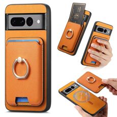Per Google Pixel 7 Pro Retro Cross Leather Ring Vertical Insert Card Bag MagSafe Custodia per telefono (giallo)