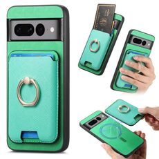Per Google Pixel 7 Pro Retro Cross Leather Ring Vertical Insert Card Bag MagSafe Custodia per telefono (verde)