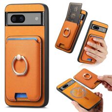 Per Google Pixel 7 Retro Cross Leather Ring Vertical Insert Card Bag MagSafe Custodia per telefono (giallo)