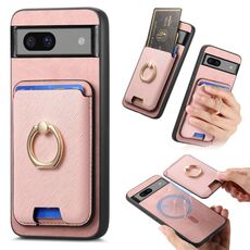 Per Google Pixel 7 Retro Cross Leather Ring Vertical Insert Card Bag MagSafe Custodia per telefono (rosa)